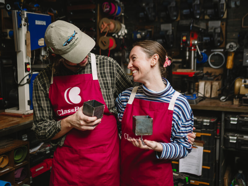 couple at a welding class
